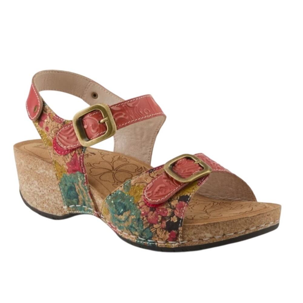 L'Artiste Womens Osuna Wedge Sandals EU 42 US 11 Red Leather NIB